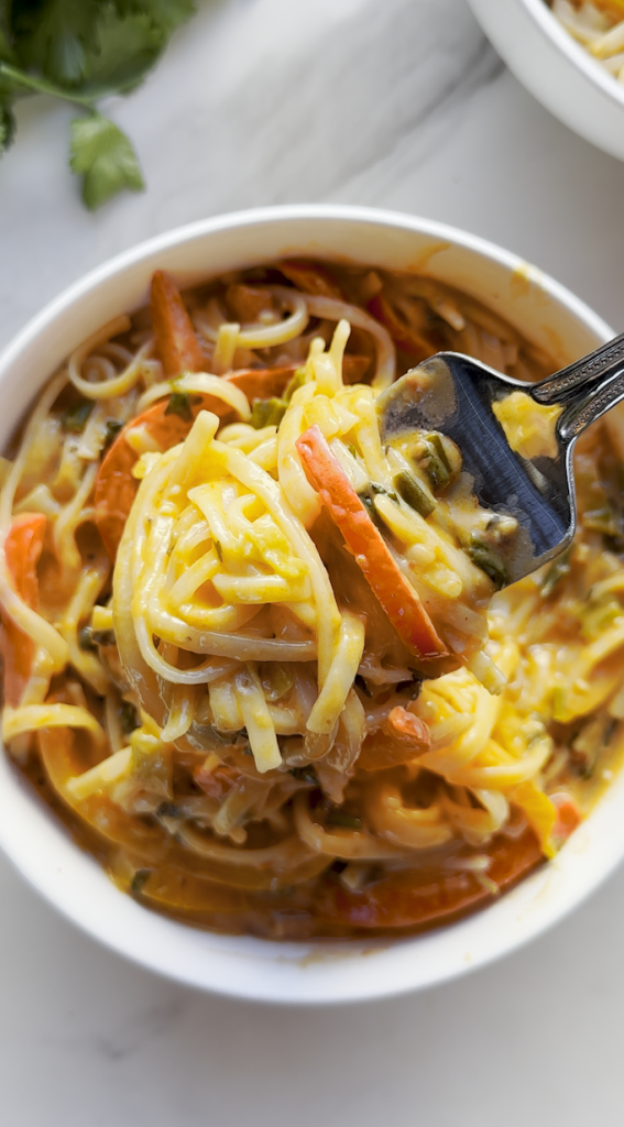 two bowls of a Thai Red Curry Noodles recipe